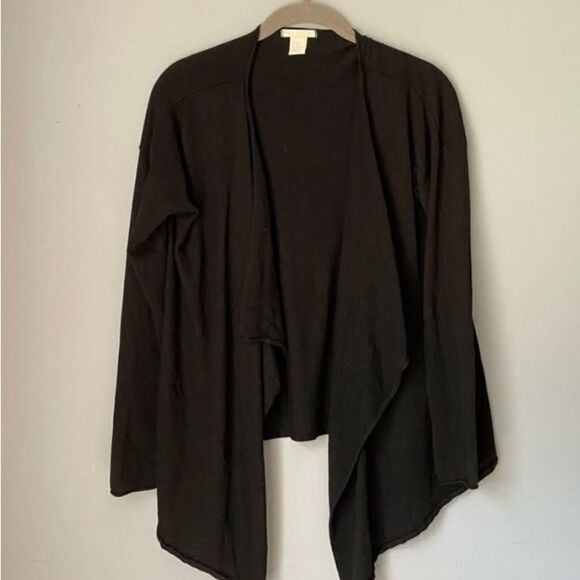 H&M women’s black open front waterfall cardigan sweater. S/M - Picture 2 of 4